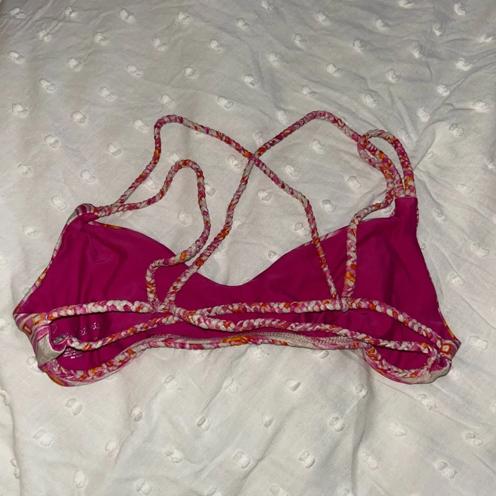 Frankie's Bikinis Pink and Orange Braided Bikini Top